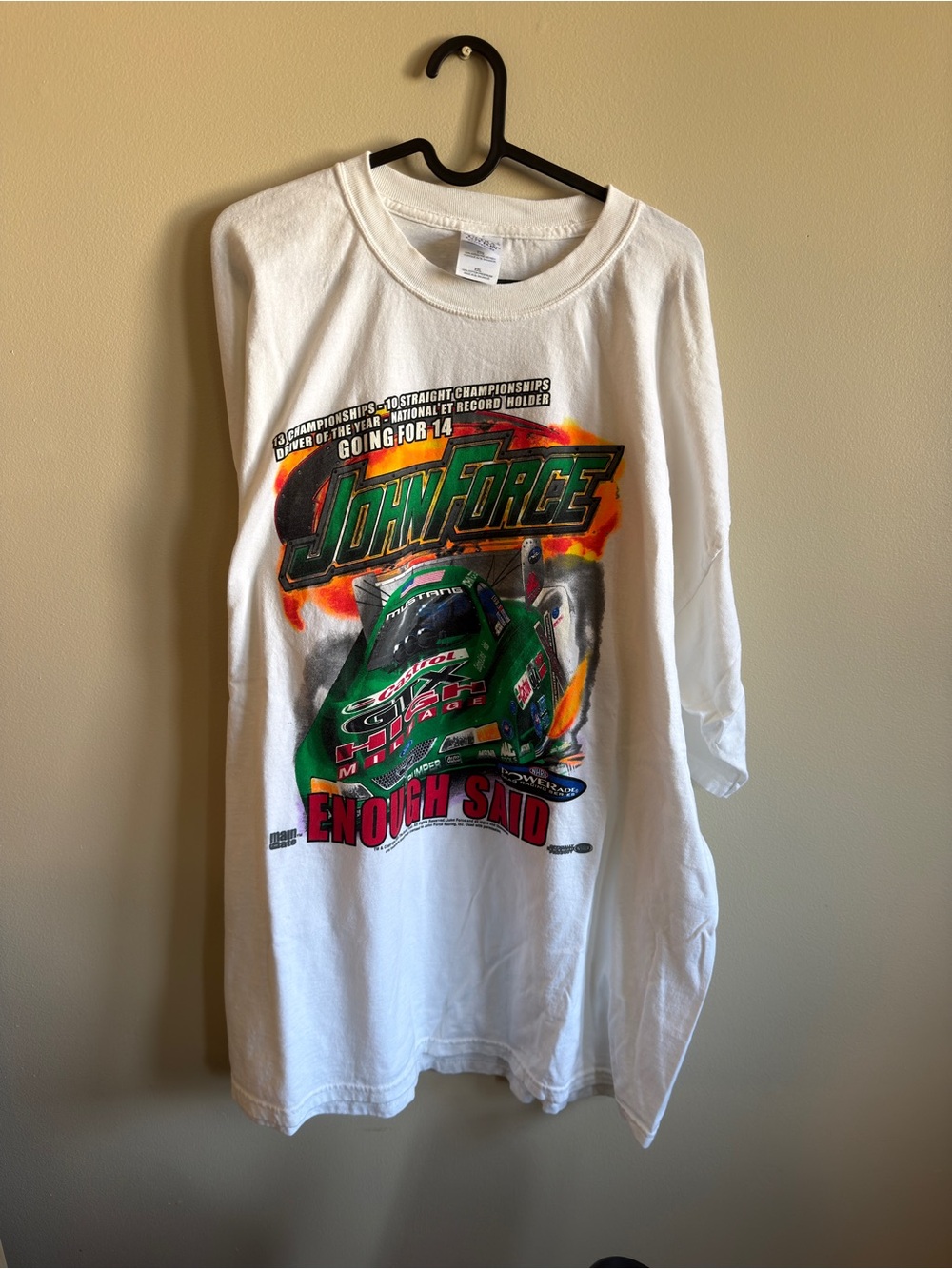 Vintage 2004 John Force Graphic Racing Tee in White & Green